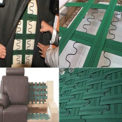 สีเขียวกระเบื้องยืดหยุ่น Webbing สายยืดสําหรับโซฟาโซฟา